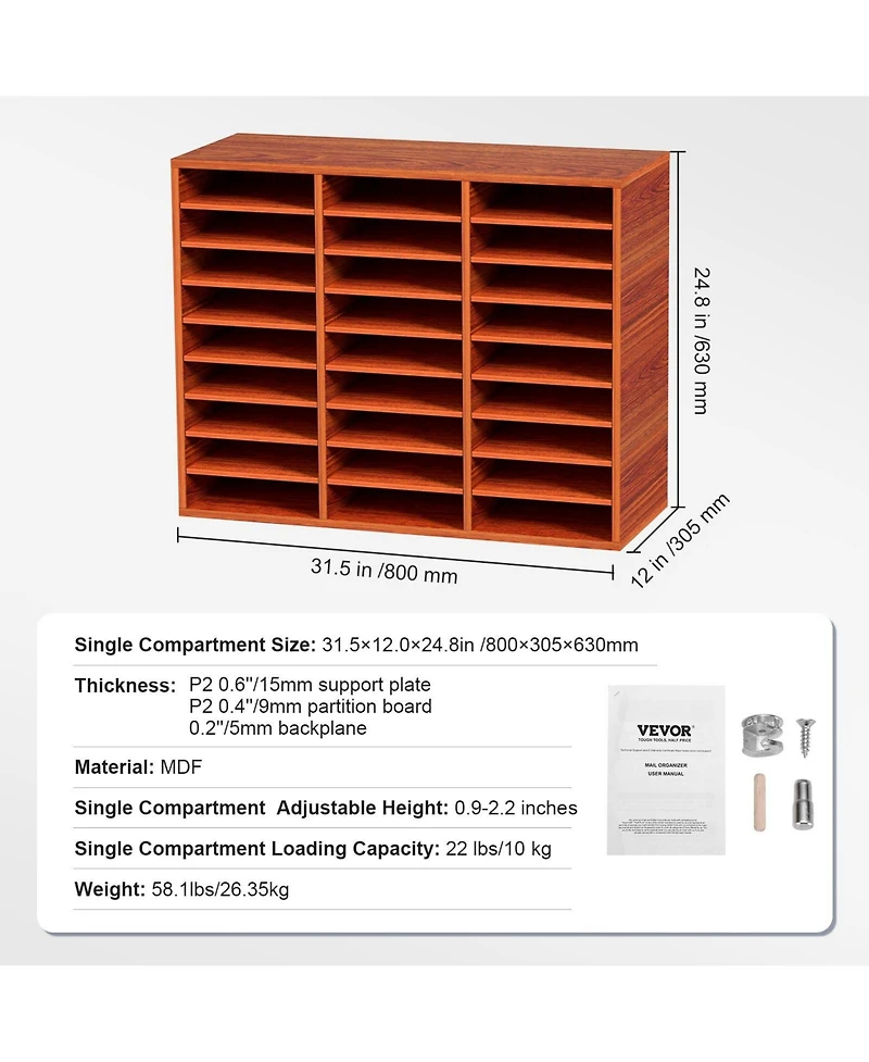 Gouun 27 Compartment Wood Literature Organizer with Adjustable Shelves
