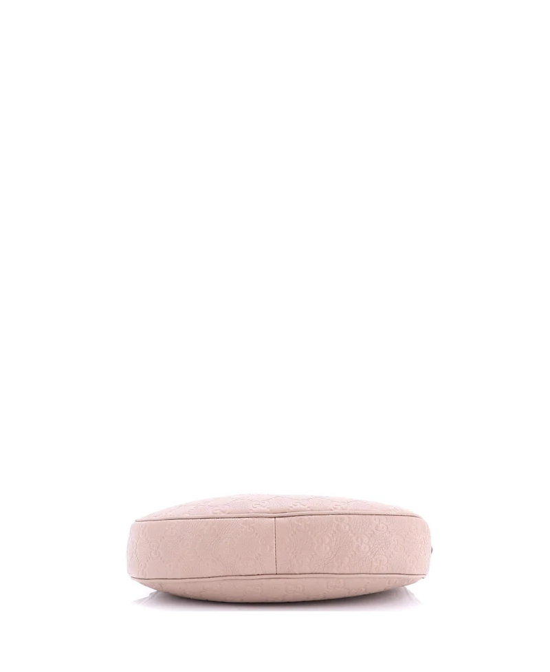 Pre-Owned Gucci Large Emblem Half Moon Shoulder Bag Gg Embossed Leather