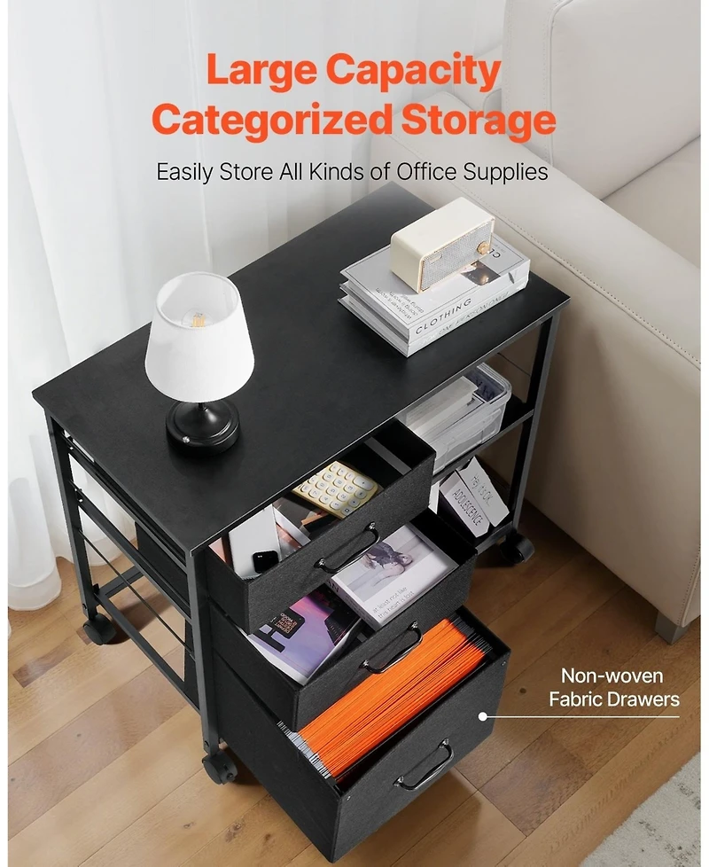 Gouun Mobile File Cabinet with 3 Fabric Drawers and 2 Open Shelves