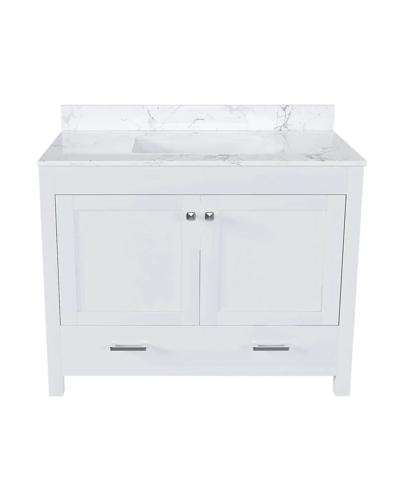 Sillysis 43" Bathroom Vanity with Artificial Marble Carrara Top, Multi-Functional Storage, Soft Close Drawer for Bathroom Remodel