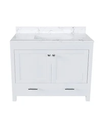 Sillysis 43" Bathroom Vanity with Artificial Marble Carrara Top, Multi-Functional Storage, Soft Close Drawer for Bathroom Remodel