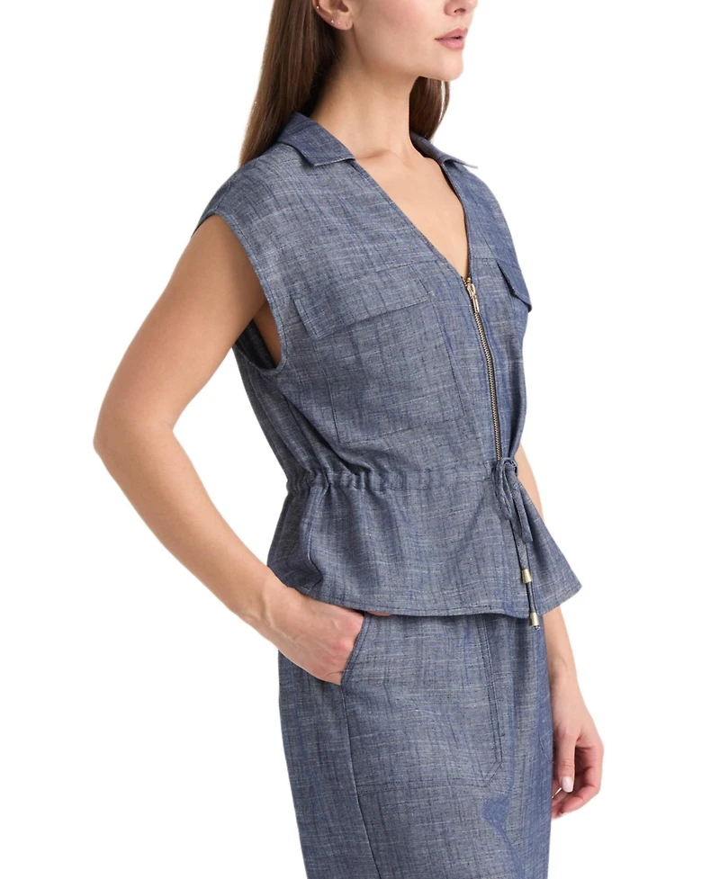 Ellen Tracy Women's Sleeveless Zip Up Top