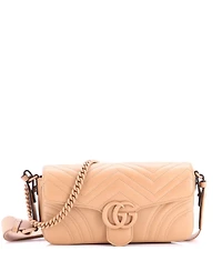 Pre-Owned Gucci Medium Gg Marmont Monochrome Flap Bag Matelasse Leather