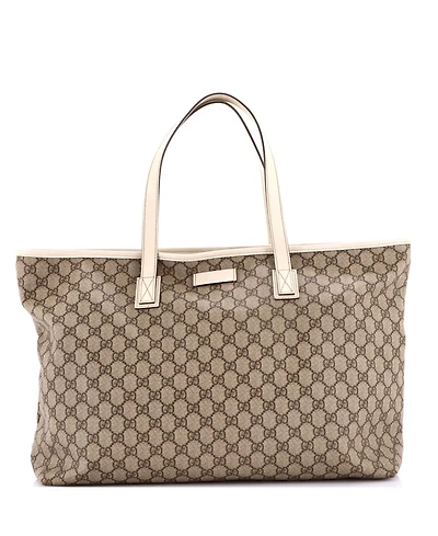 Pre-Owned Gucci Large Plus Tote Gg Coated Canvas with Leather