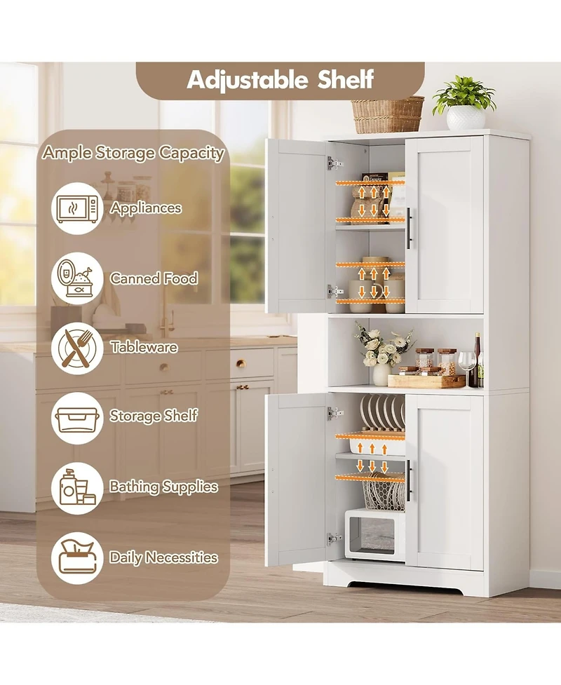 gaomon Tall Kitchen Pantry Cabinet, Storage Cabinet with Doors and Adjustable Shelves, Freestanding Cupboard for Living Room, Dining Room