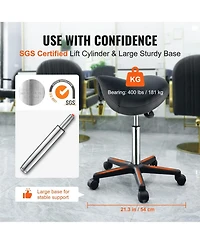 Gouun Adjustable Saddle Stool with Wheels 400 lb Capacity Swivel Pu Leather Salon Chair