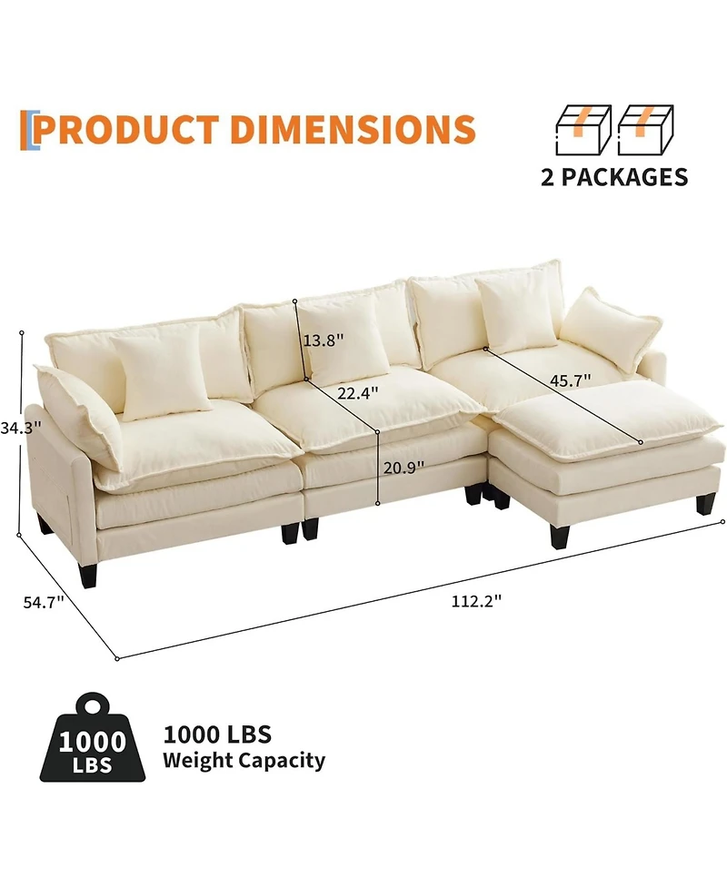 gaomon 112" Oversized L-Shaped Sofa, Modular Chenille Couch with Ottoman, Deep Seat 3-Seater