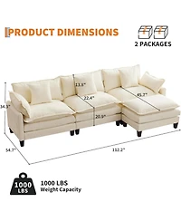 gaomon 112" Oversized L-Shaped Sofa, Modular Chenille Couch with Ottoman, Deep Seat 3-Seater