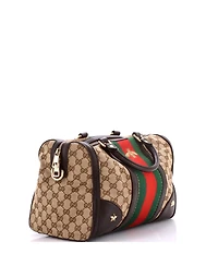 Pre-Owned Gucci Medium Vintage Bee Web Boston Bag Gg Canvas