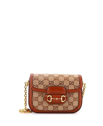Pre-Owned Gucci Mini Horsebit 1955 Shoulder Bag Crystal Embellished Gg Canvas