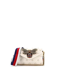 Pre-Owned Gucci Mini Broadway Pearly Bee Shoulder Bag Embellished Leather