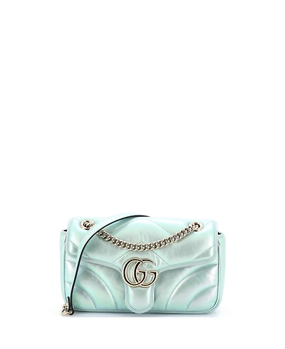Pre-Owned Gucci Small Gg Marmont Flap Bag Chevron Iridescent Leather