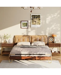 Rainsken Nightstand with Drawer and Open Shelf, Sofa Side Table with Gold Metal Frame, Modern Bedside Table for Bedroom and Living Room