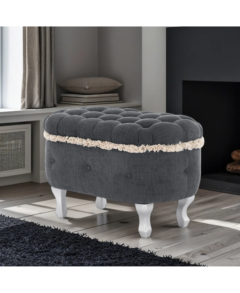 Rainsken Ottoman with Storage Upholstered Foot Stools, Window Bench with Fringe, Bed End Bench for Bedroom
