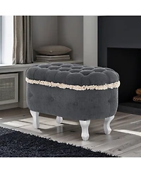 Rainsken Ottoman with Storage Upholstered Foot Stools, Window Bench with Fringe, Bed End Bench for Bedroom