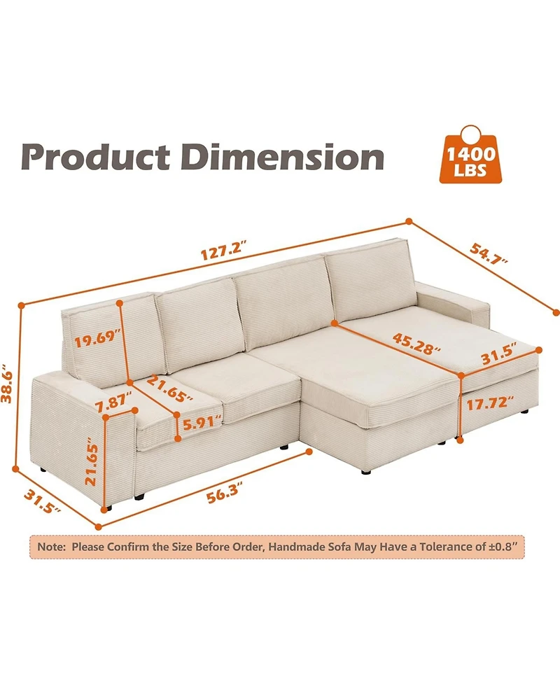gaomon Oversized Modular Sectional Sofa, Convertible Sleeper Couch with Chaise, Deep Seat and Wide Armrests