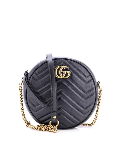 Pre-Owned Gucci Mini Gg Marmont Round Shoulder Bag Matelasse Leather