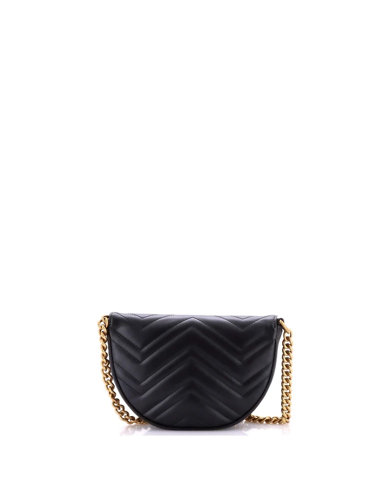 Pre-Owned Gucci Mini Gg Marmont Half Moon Flap Crossbody Bag Matelasse Leather