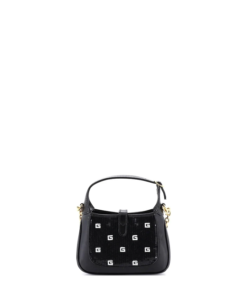 Pre-Owned Gucci Mini Jackie 1961 Chain Hobo Sequin Embellished Satin with Leather