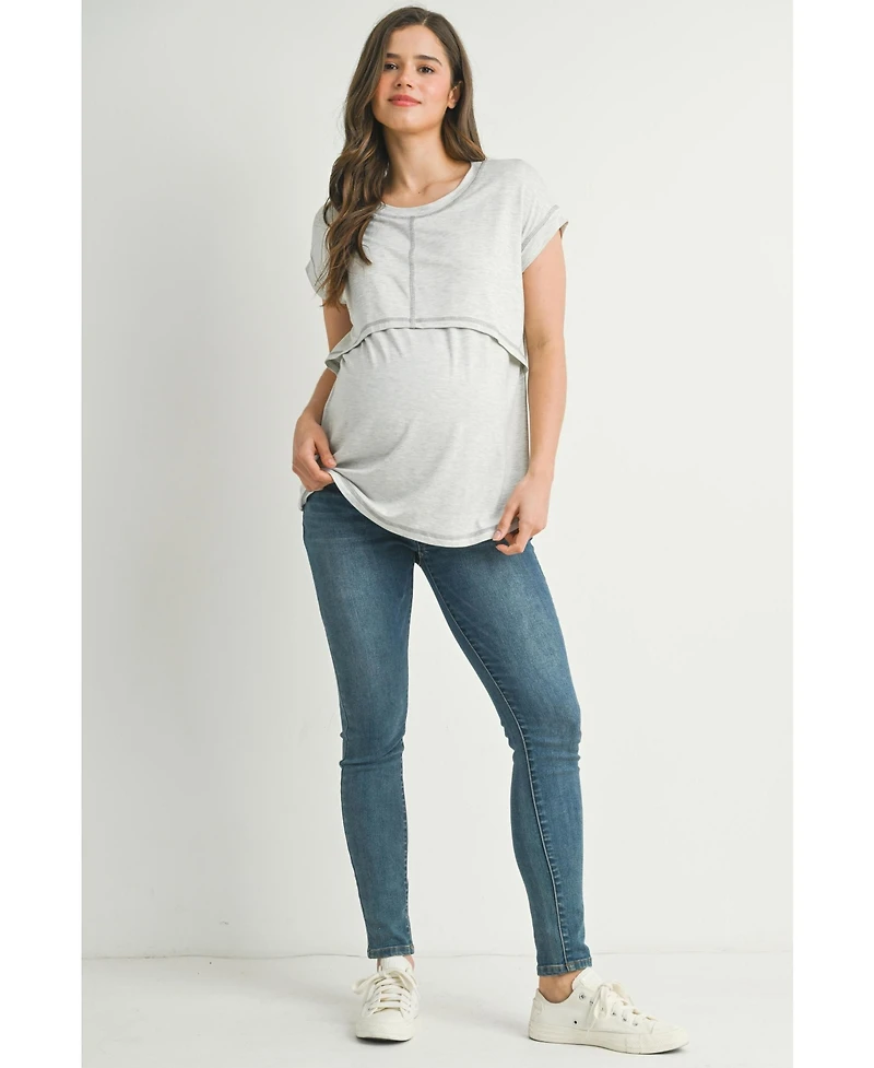 Hello Miz Maternity T-Shirt Relaxed Fit Short Sleeve Layered Nursing-Friendly