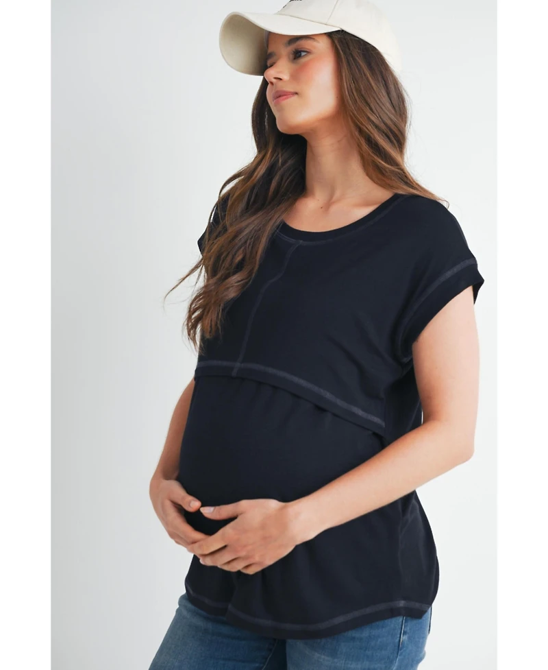 Hello Miz Maternity T-Shirt Relaxed Fit Short Sleeve Layered Nursing-Friendly