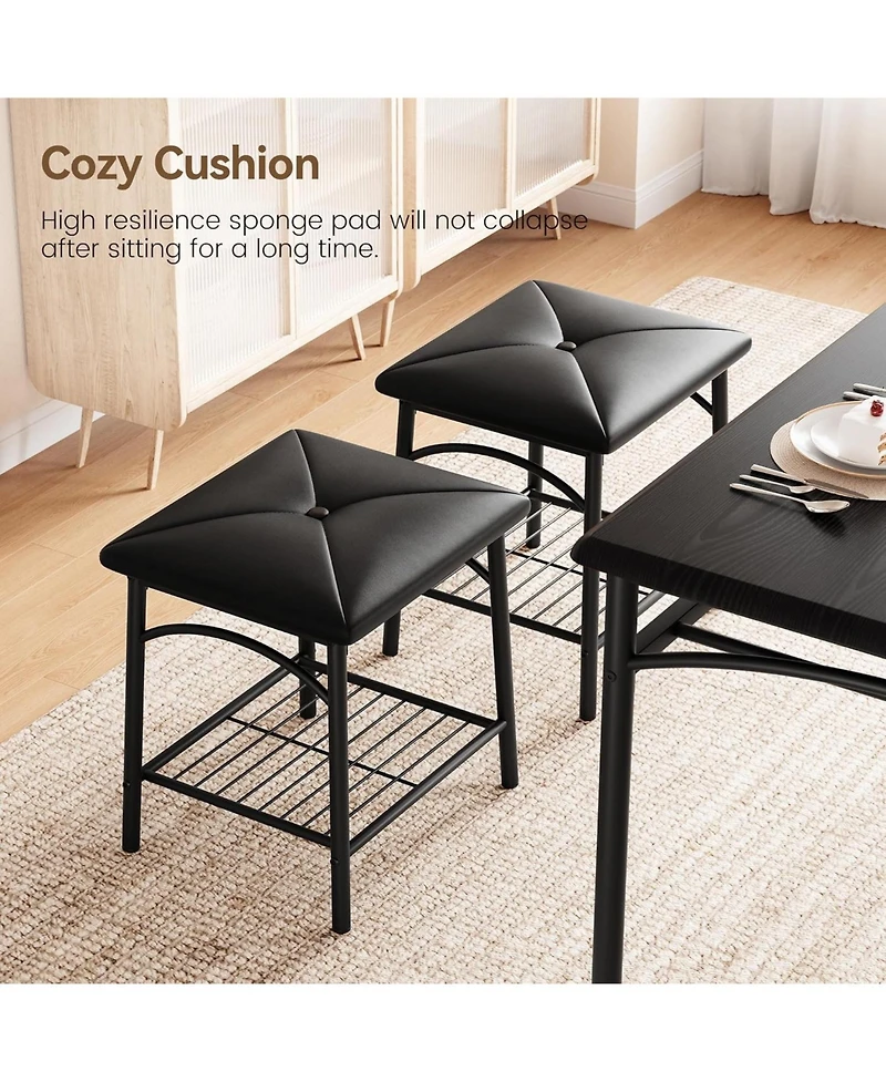 gaomon Dining Room Table Set for 4, Metal Frame Kitchen Table Set with Upholstered Bench and 2 Square Stools, 4 Piece Dinette Set with Storage Shelves
