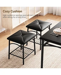 gaomon Dining Room Table Set for 4, Metal Frame Kitchen Table Set with Upholstered Bench and 2 Square Stools, 4 Piece Dinette Set with Storage Shelves