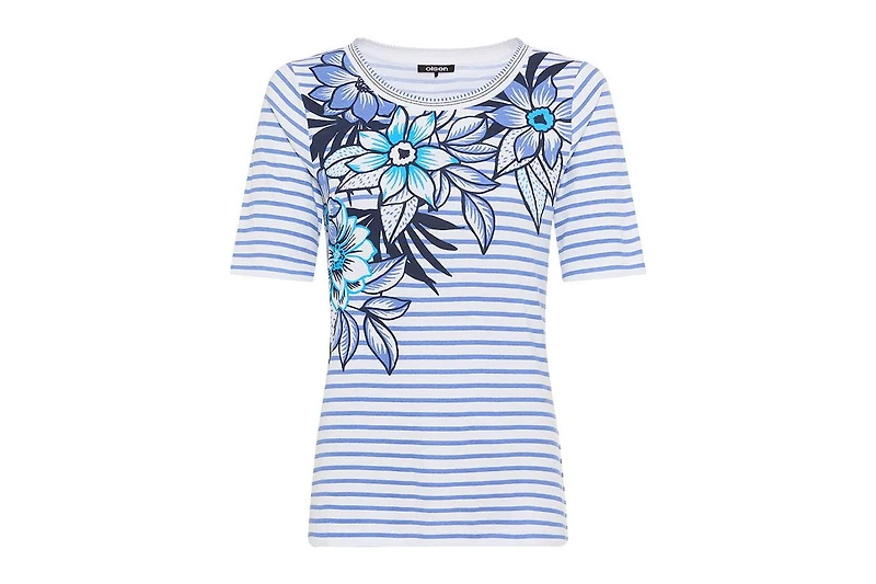 Olsen Women's Stripe Placement Print T-Shirt