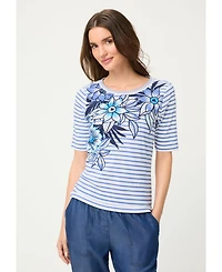 Olsen Women's Stripe Placement Print T-Shirt