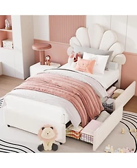 gaomon Kids Bed Frame with 2 Drawers, Velvet Princess Upholstered Platform.