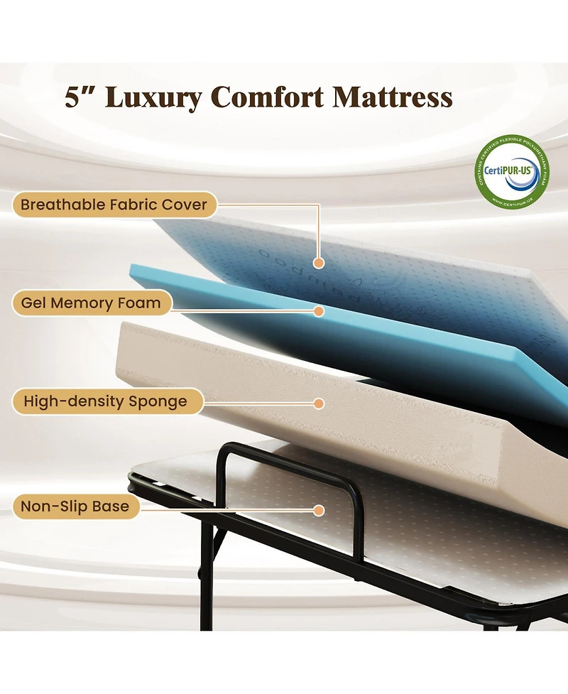Sugift Folding Bed with 5-Inch Mattress Rollaway Guest Bed with Memory Foam Mattress