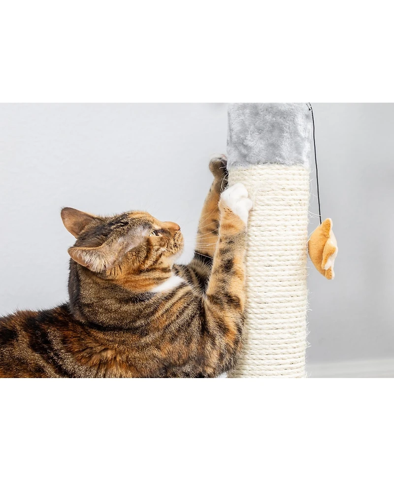 Armarkat Mouse Shape Real Wood Cat Scratcher Toy with Sisal Scratching Post and Hanging Rope Toys