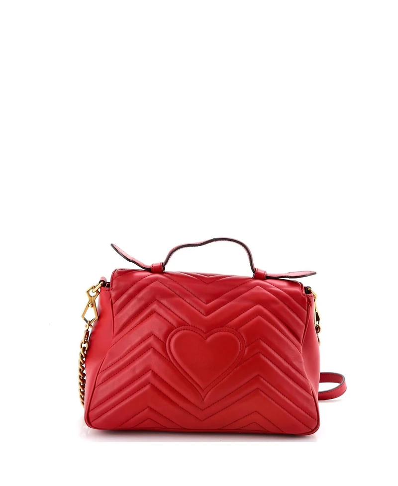 Pre-Owned Gucci Small Gg Marmont Top Handle Flap Bag Matelasse Leather