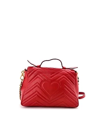 Pre-Owned Gucci Small Gg Marmont Top Handle Flap Bag Matelasse Leather
