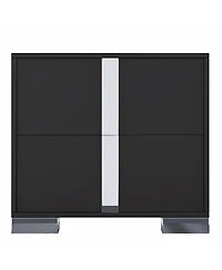 Rainsken Elegant Nightstand with Silver Mirrored Handle and 2 Drawers, Bedside Table, Sofa Side Table, End Table for Living Room, Bedroom