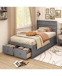 Gymax Twin Bed Frame w/Storage Drawers Headboard Wooden SlatandEnclosed Base