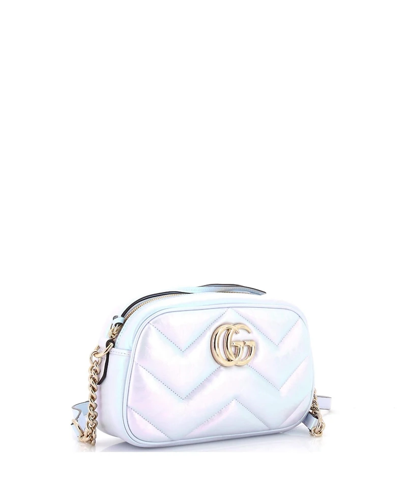 Pre-Owned Gucci Small Gg Marmont Shoulder Bag Chevron Iridescent Leather