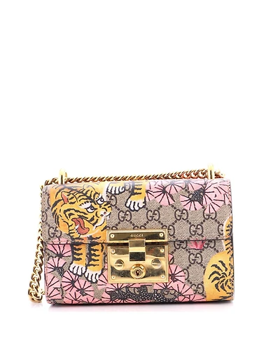 Pre-Owned Gucci Small Padlock Shoulder Bag Bengal Print Gg Coated Canvas