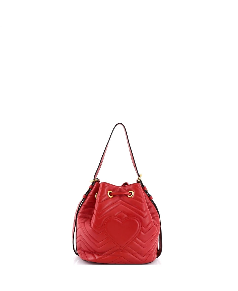 Pre-Owned Gucci Small Gg Marmont Bucket Bag Matelasse Leather
