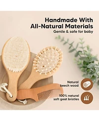 KeaBabies Baby Hair Brush and Comb Set Petite, Oval Wooden Baby Brush Set for Newborns, Infant, Toddler Grooming Kit