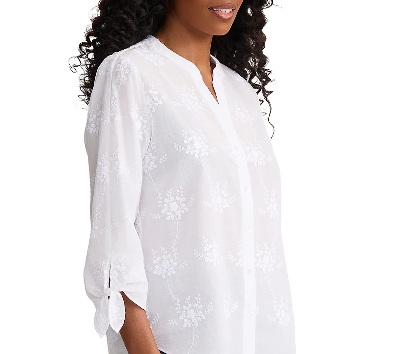 Jones New York Women's Collared Button-Front Tie-Sleeve Shirt