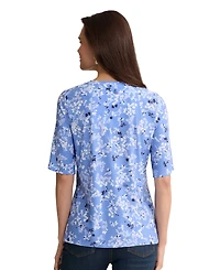 Jones New York Women's Printed Double Keyhole Top