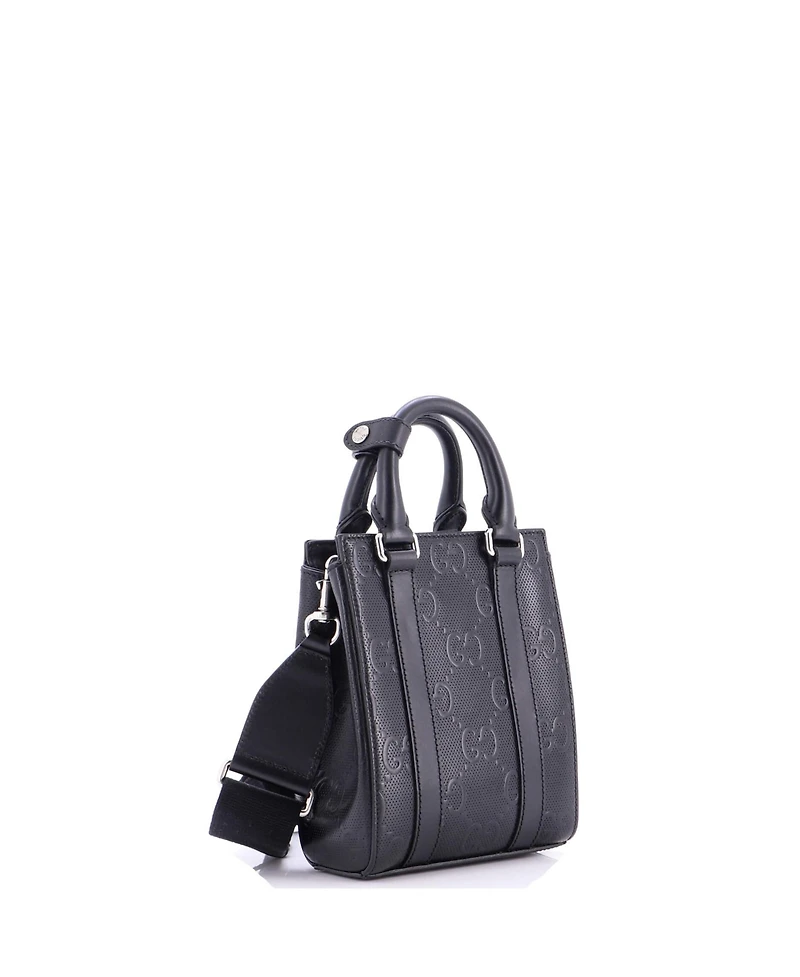 Pre-Owned Gucci Mini Vertical Tote Gg Embossed Perforated Leather