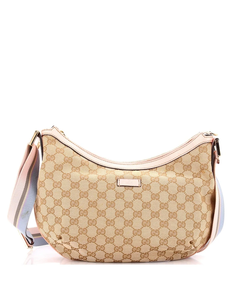 Pre-Owned Gucci Medium Saddle Zip Messenger Bag Gg Canvas with Leather