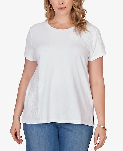 Ruby Rd. Plus Paisley Lace Solid Knit T-Shirt