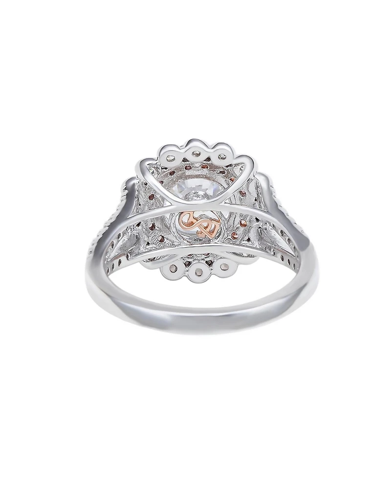 Suzy Levian New York Sterling Silver Cubic Zirconia Unique Double Halo Flower Proposal Ring