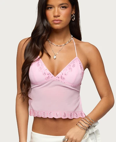 Edikted Women's Allise Backless Sequin Halter Top