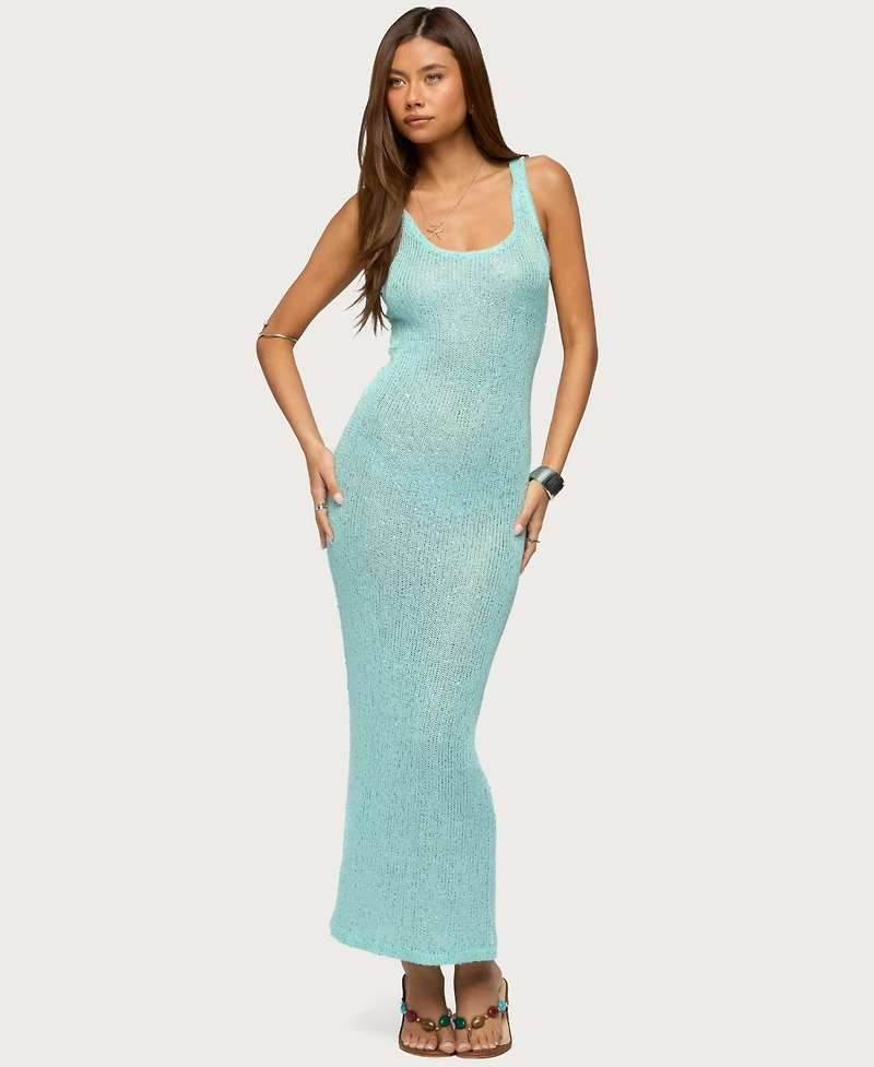 Edikted Women's Abby Sequin Sheer Knit Maxi Dress