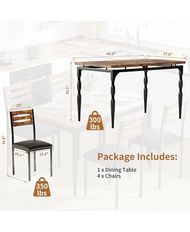 gaomon 5 Piece Dining Table Set, Industrial Style Dining Table and Chairs Set for 4, Kitchen Table Set for Dining Room Kitchen Apartment