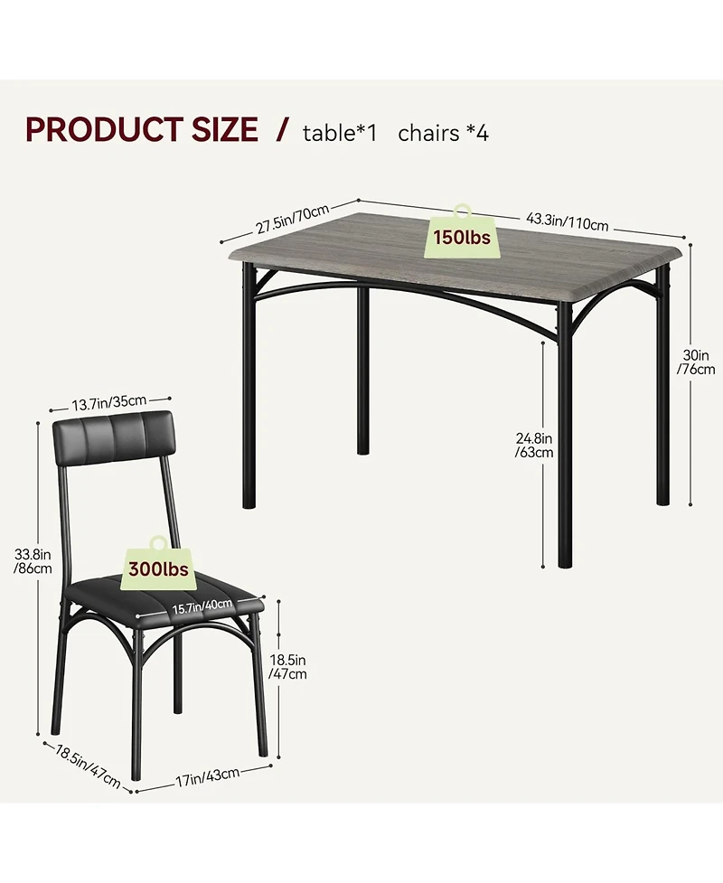gaomon Kitchen Table and Chairs for 4, Dining Table Set for 4 with Upholstered Chairs, 5 Piece Rectangular Kitchen Table Set, Dining Room Table Set